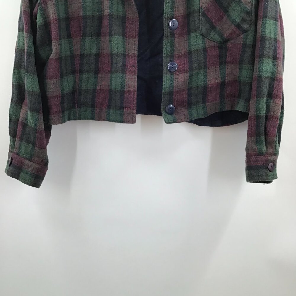 Vintage 1990s Cropped Plaid Flannel Shirt Grunge Sz 22 Long Sleeve Red Green - Picture 5 of 11